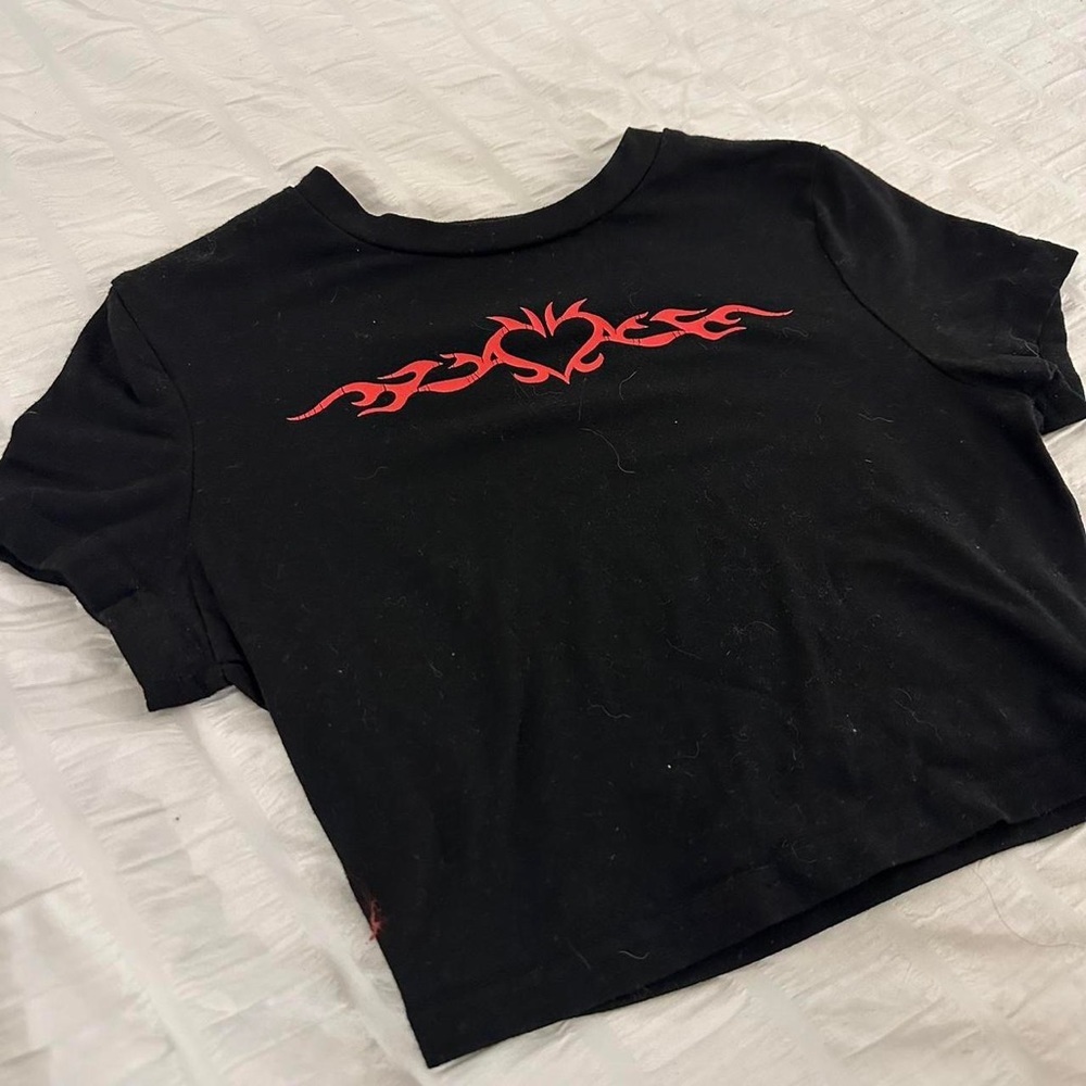 black and pink crop top with flame heart